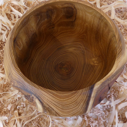 Tour, Bois et Chat. Pot en robiner faux acacia, tourné en bois de fil avec inclusion d'écorce naturelle. Fini à l'huile de tung et à la cire de carnauba. Fabriqué en France. 